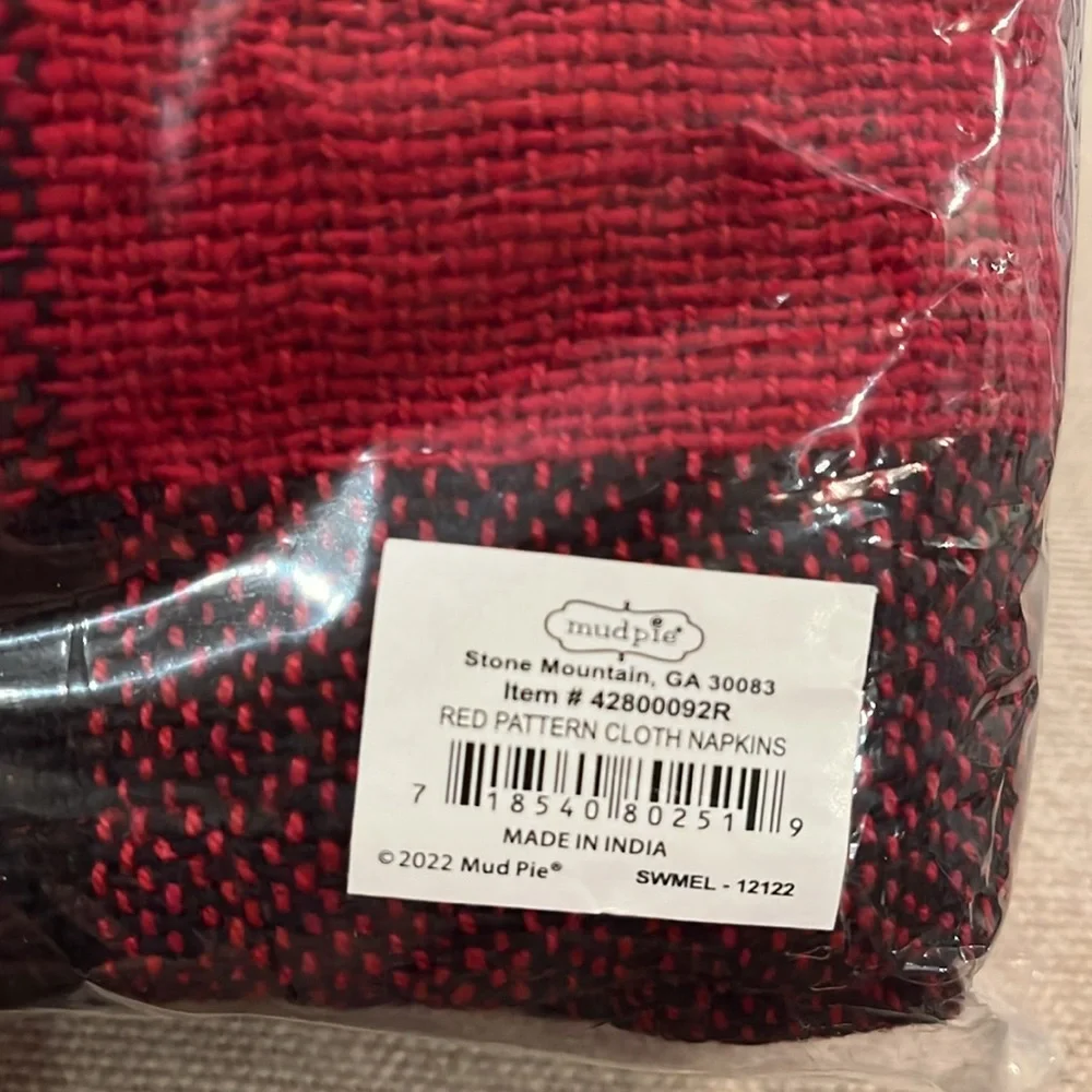 Mud Pie Red Buffalo Check Napkin /NWT